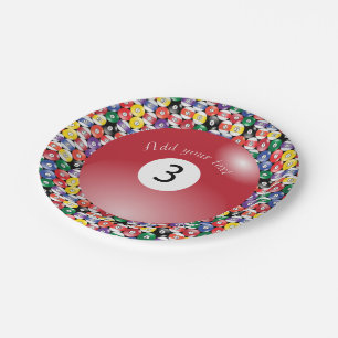 Billiard Pool Balls Solid Number Three Paper Plate