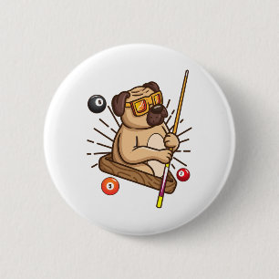 Billiard Pug Dog Hustler Pool Girls Snooker Gifts 6 Cm Round Badge