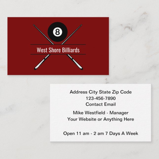 Billiard Snooker Hall Theme Business Cards (Front/Back)