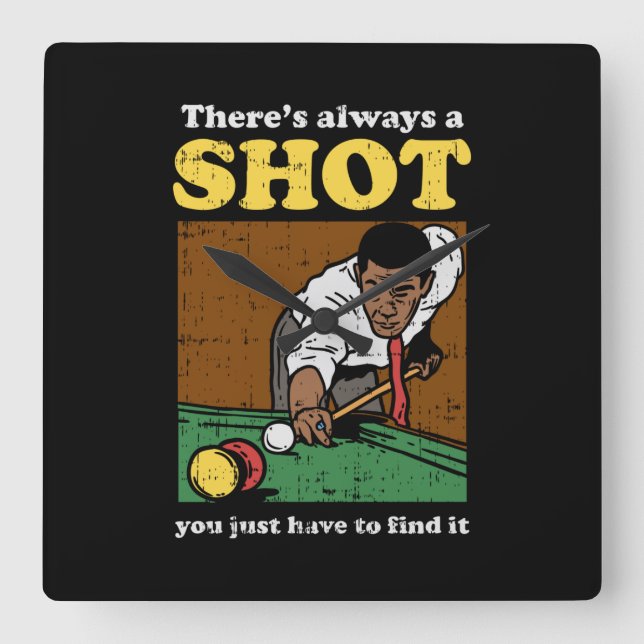 Billiard Snooker Retro Square Wall Clock (Front)