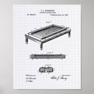 Billiard Table 1887 Patent Art - Lined Peper Poster