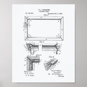 Billiard Table 1897 Patent Art - White Paper Poster