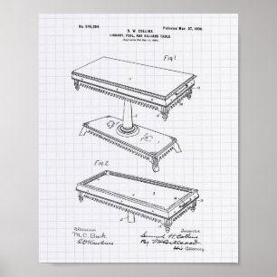 Billiard Table 1900 Patent Art - Lined Peper Poster