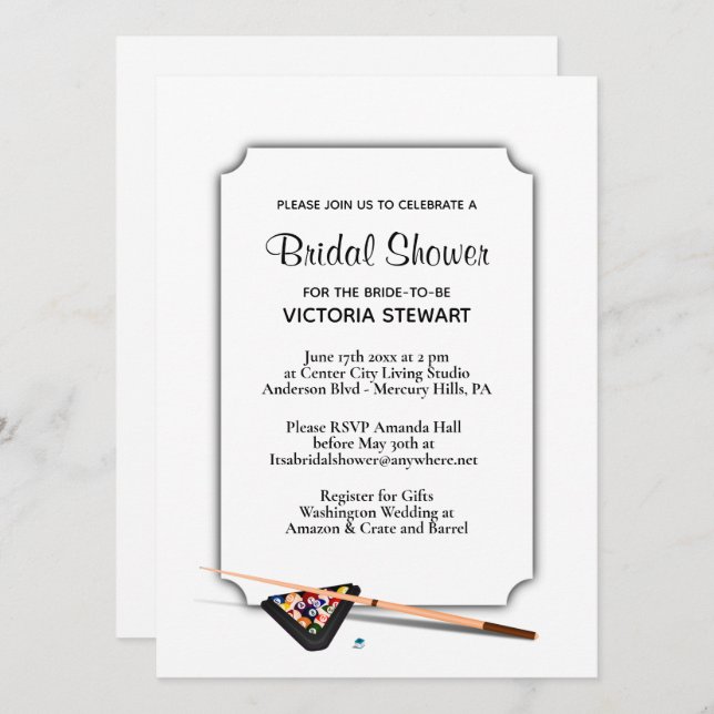 Billiard Theme Bridal Shower Invitation  (Front/Back)