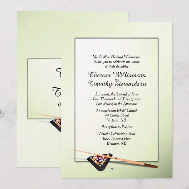 Billiard Theme Green Tint Wedding Invitation (Front/Back)