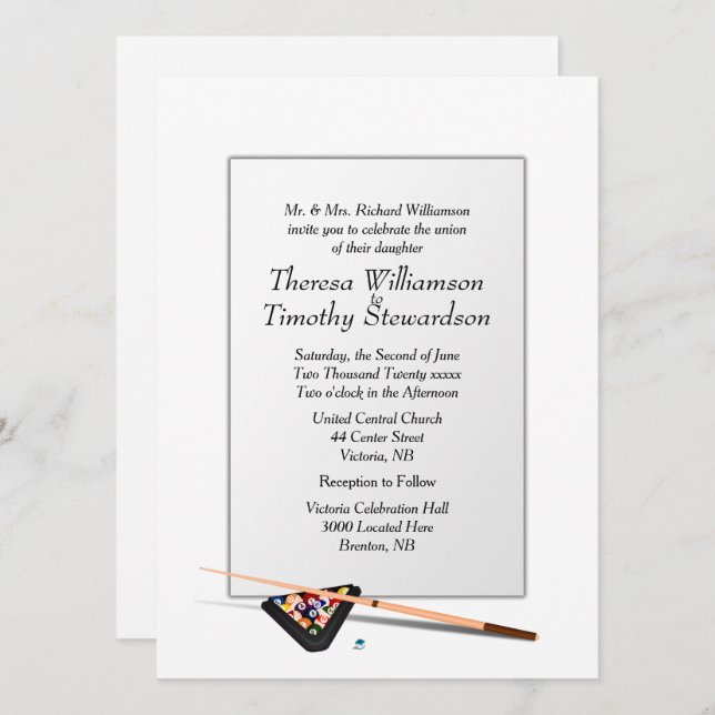 Billiard Theme Wedding Invitation White Wedding (Front/Back)