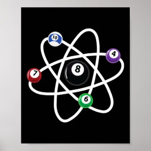 Billiards Atom Science Shirt 8-ball Pool Lovers Bi Poster