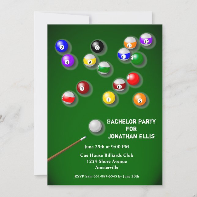 Billiards Bachelor Party Invitation (Front)