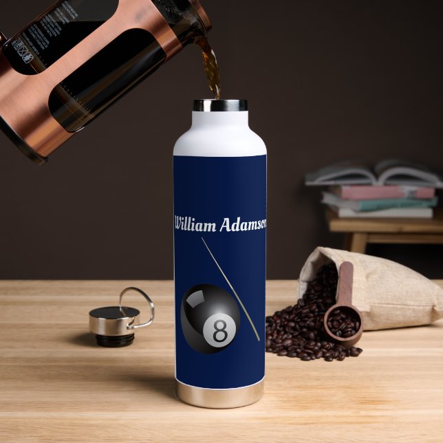 Billiards Ball and Cue Personalise  Water Bottle (Coffee (Rotated))