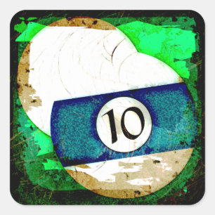 BILLIARDS BALL NUMBER 10 SQUARE STICKER