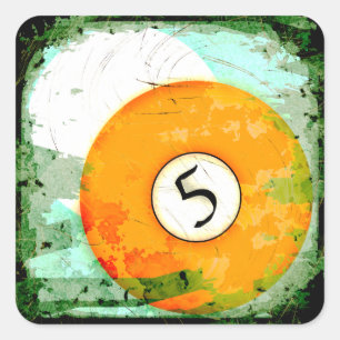 BILLIARDS BALL NUMBER 5 SQUARE STICKER