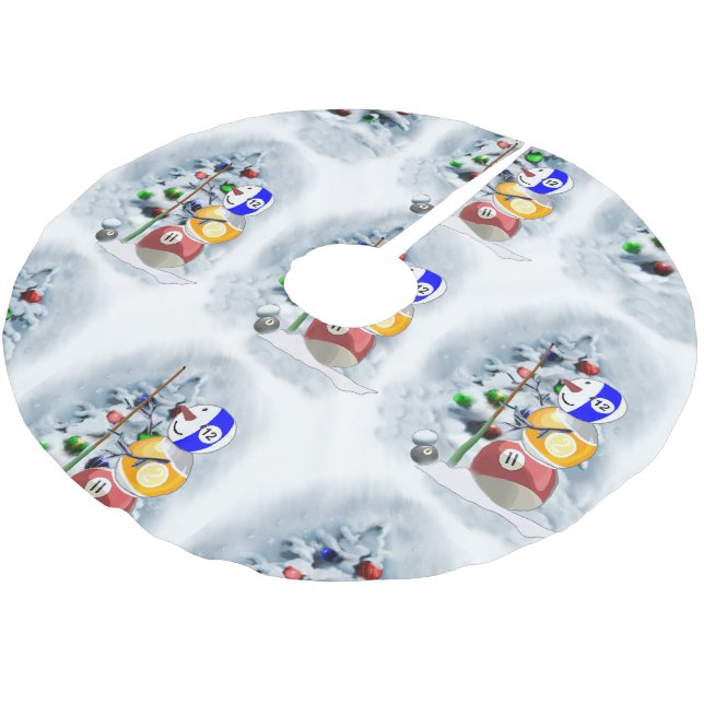 Billiards Ball Snowman Christmas Brushed Polyester Tree Skirt (Angled)
