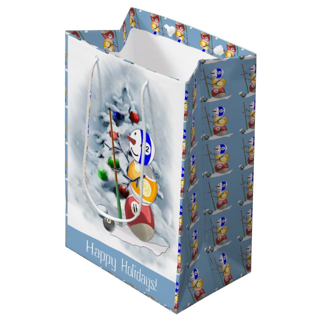 Billiards Ball Snowman Christmas Medium Gift Bag (Front Angled)