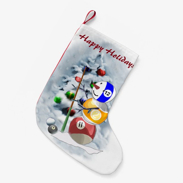 Billiards Ball Snowman Christmas Small Christmas Stocking (Front (Hanging))