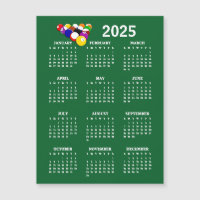 Billiards Balls Pool 2025 Calendar Magnetic Card