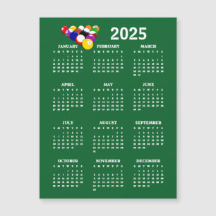 Billiards Balls Pool 2025 Calendar Magnetic Card