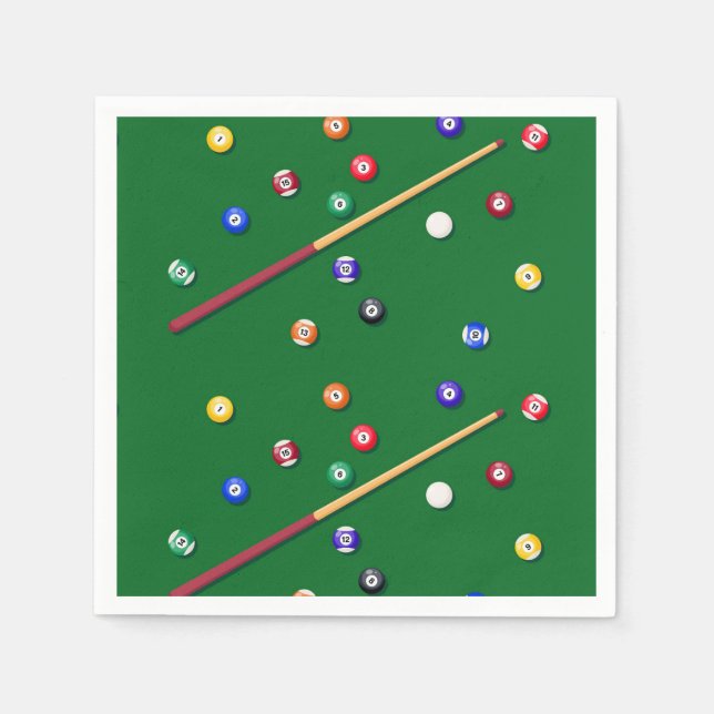 Billiards Birthday Party Pool Cue Paper Napkin (Front)