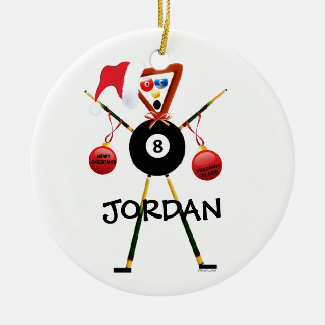 Billiards Christmas Ceramic Tree Decoration (Front)