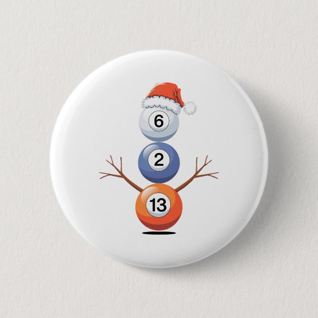 Billiards Christmas Snowman With Pool Table  6 Cm Round Badge (Front)