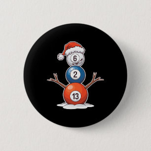 Billiards Christmas Snowman With Pool Table 6 Cm Round Badge