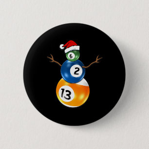 Billiards Christmas Snowman With Pool Table 6 Cm Round Badge