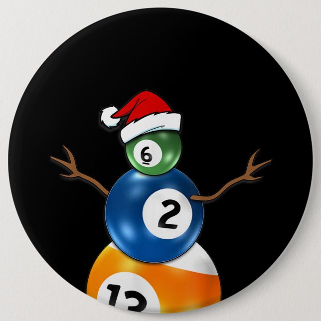 Billiards Christmas Snowman With Pool Table Balls 6 Cm Round Badge (Front)