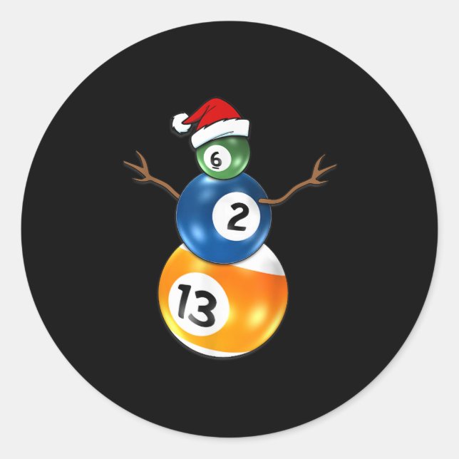 Billiards Christmas Snowman With Pool Table Balls Classic Round Sticker (Front)