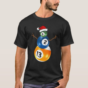Billiards Christmas Snowman with Pool Table Balls T-Shirt