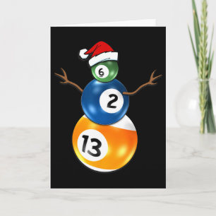 Billiards Christmas Snowman With Pool Table  Card