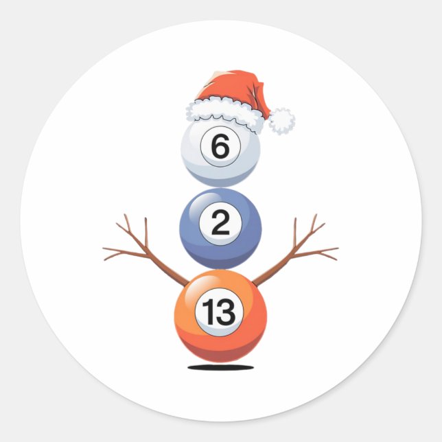 Billiards Christmas Snowman With Pool Table  Classic Round Sticker (Front)