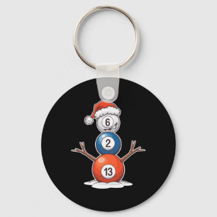 Billiards Christmas Snowman With Pool Table  Key Ring