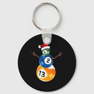 Billiards Christmas Snowman With Pool Table Key Ring