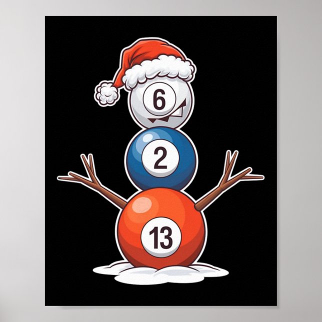 Billiards Christmas Snowman With Pool Table  Poster (Front)