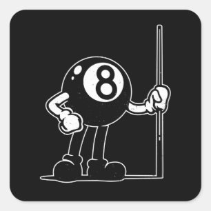Billiards Cue Sports 8-Ball vintage Cartoon Square Sticker