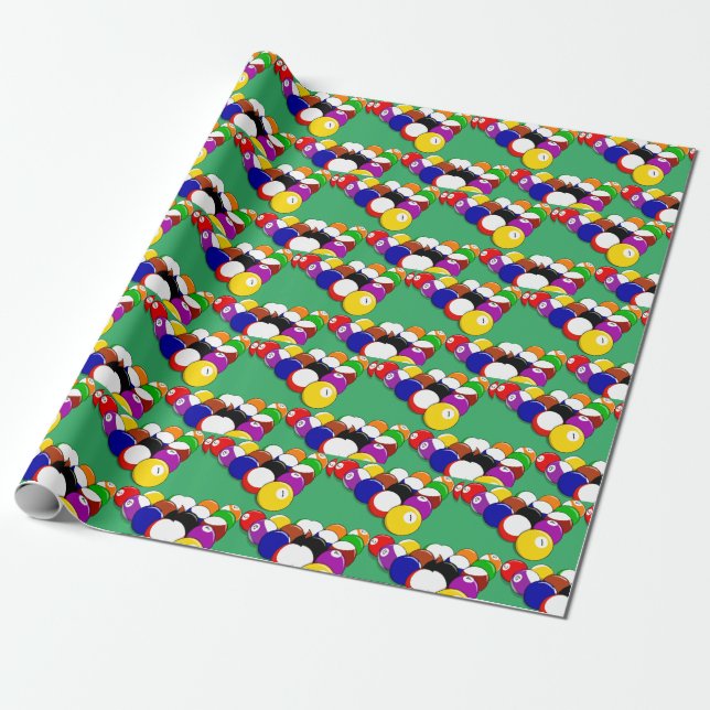 Billiards Design Wrapping Paper Roll (Unrolled)