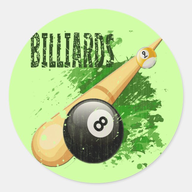 BILLIARDS - DISTRESSED AND AGED CLASSIC ROUND STICKER (Front)