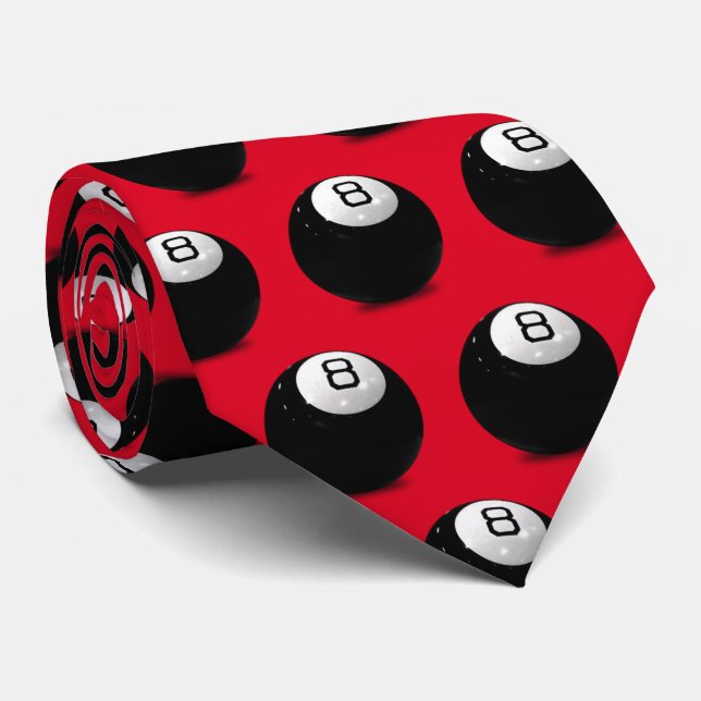 Billiards Eight Ball on red Tie (Rolled)