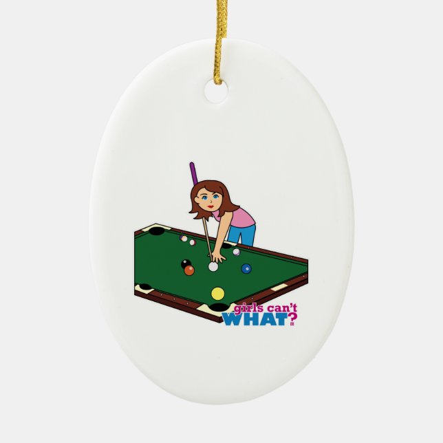 Billiards Girl Ceramic Tree Decoration (Front)