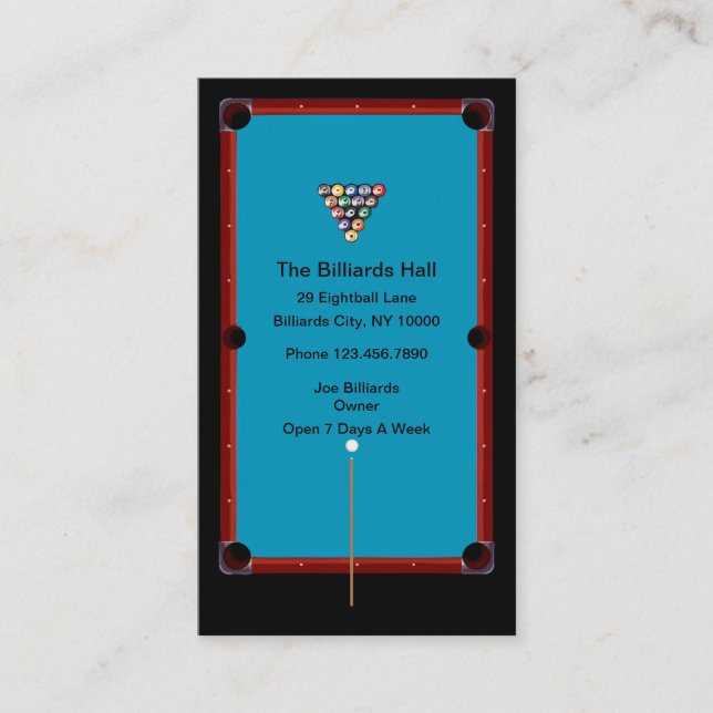 Billiards Hall And Sports Bar Business Card (Front)