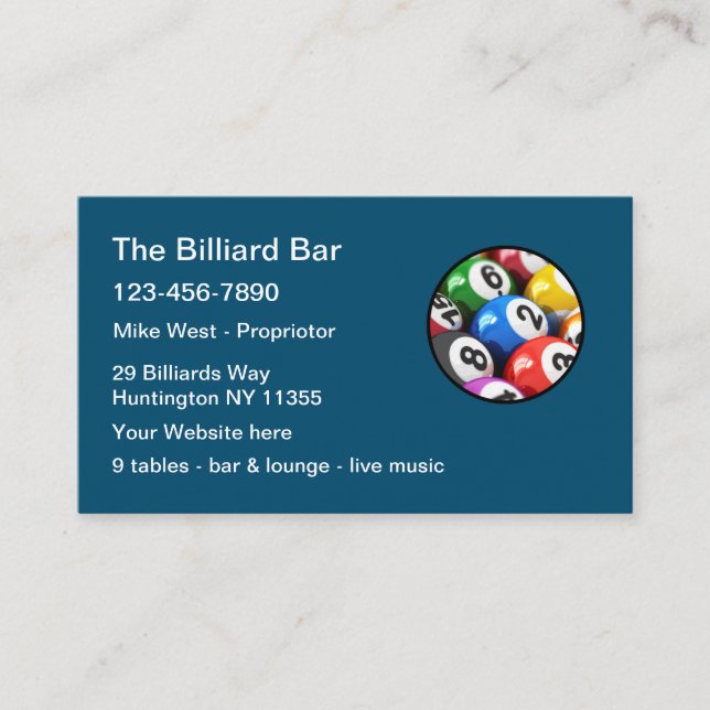 Billiards Hall Cocktail Lounge Business Card (Front)