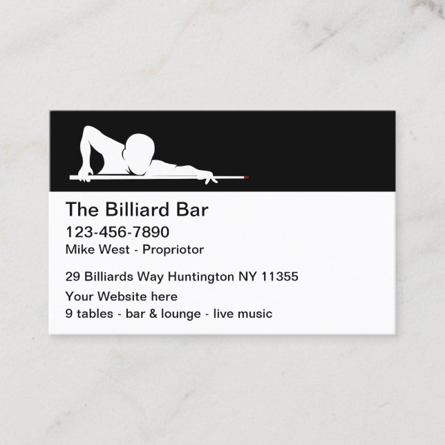 Billiards Hall Modern Cocktail Lounge Business Card (Front)