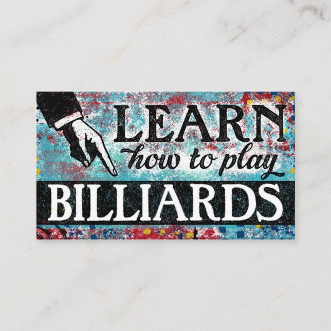 Billiards Lessons Business Cards - Blue Red (Front)