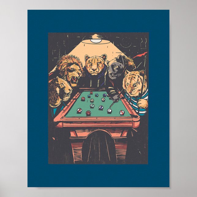 Billiards Lion Big Cats Tiger Pool Game  Poster (Front)
