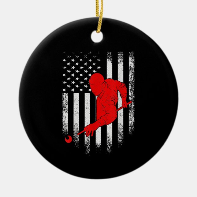 Billiards Lover | American Flag Billiards Gift Ceramic Tree Decoration (Front)
