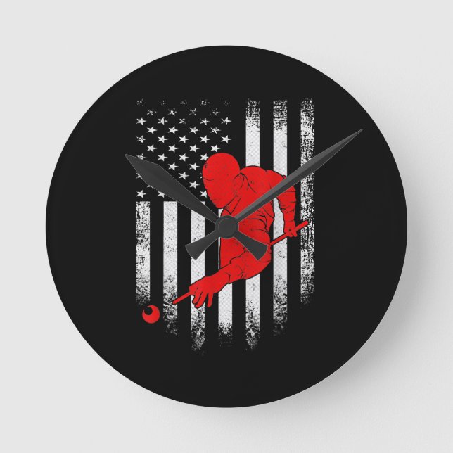 Billiards Lover | American Flag Billiards Gift Round Clock (Front)