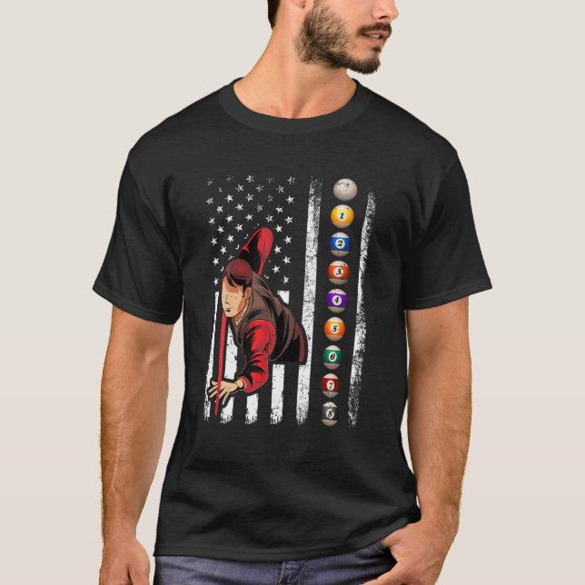 Billiards Lover Retro American Flag Billiards 4Th T-Shirt (Front)