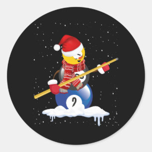 Billiards Merry Christmas Snowman with Pool Table Classic Round Sticker
