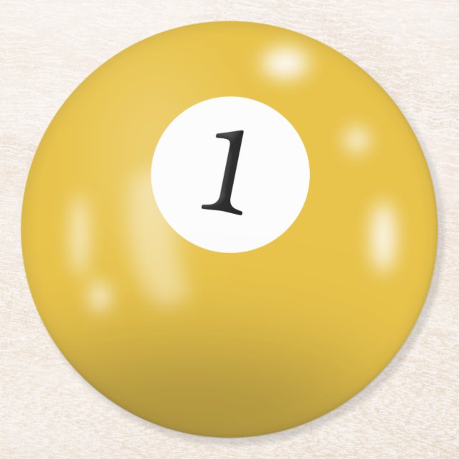 Billiards number 1 ball round paper coaster (Front)