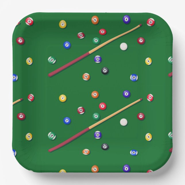 Billiards Paper Plates, Pool Table Party Plate (Front)