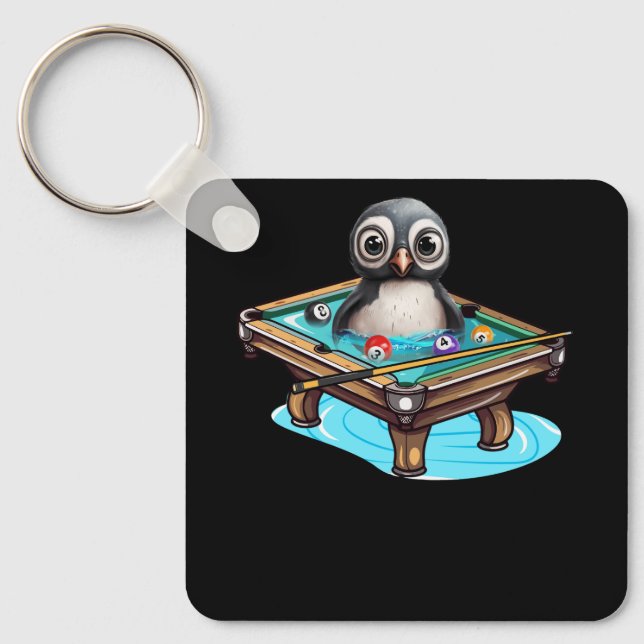 Billiards Penguin Hustler Pool Snooker Playing Poo Key Ring (Front)